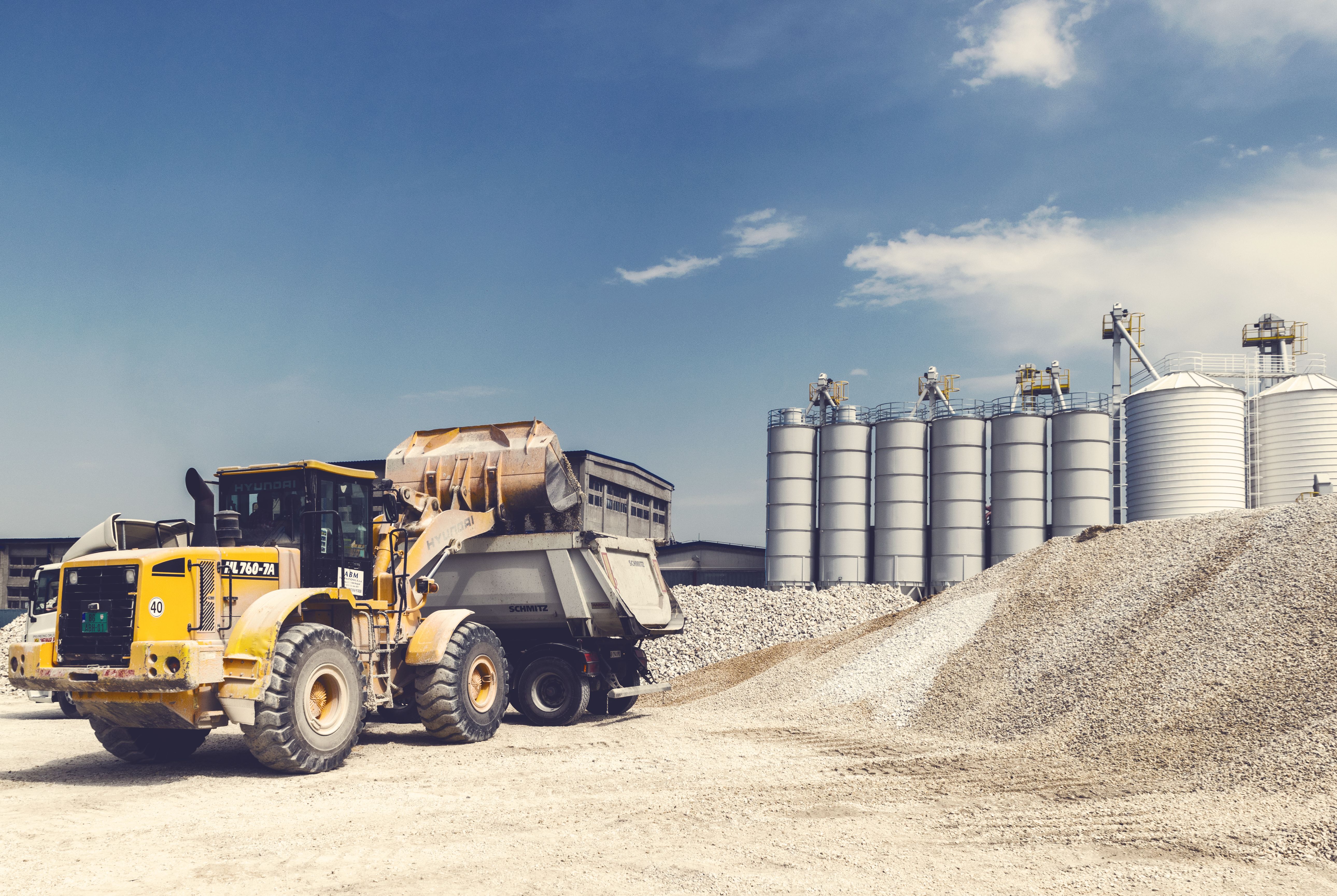 Construction site with delivered aggregate materials